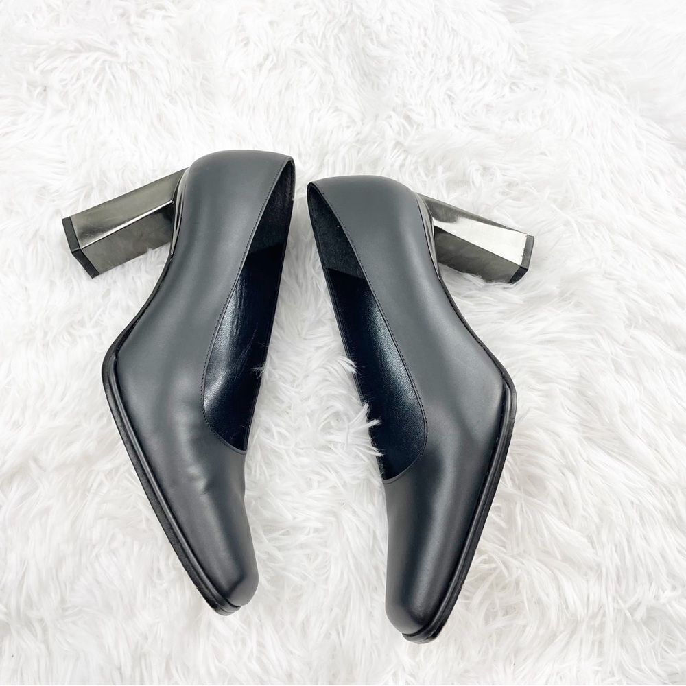 Stuart Weitzman Metallic Block Heel Square Toe Le… - image 5